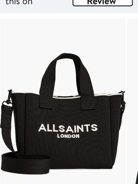 All Saints Black Canvas Tote with White Logo